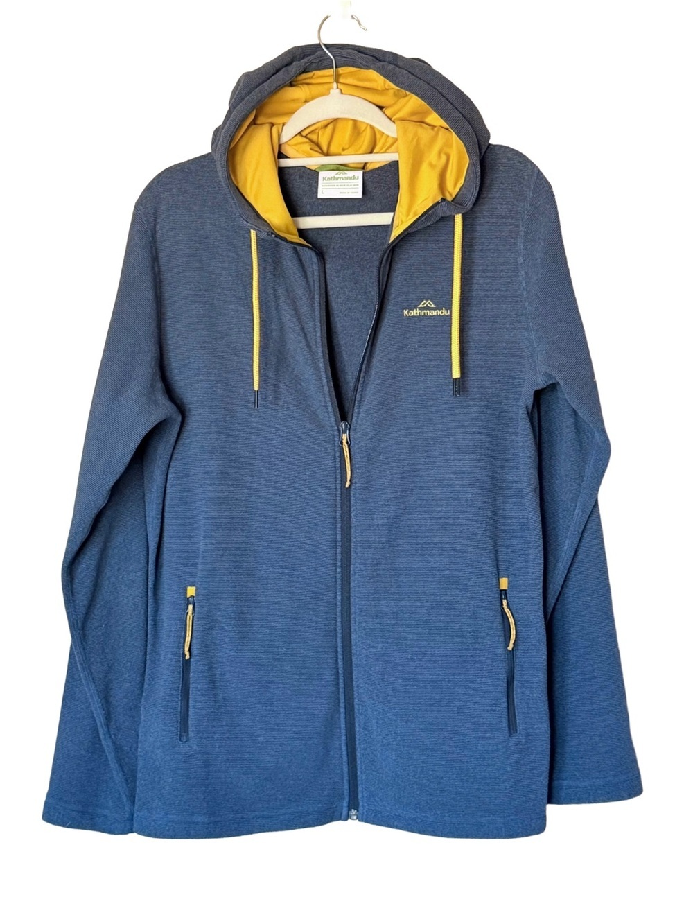 Kathmandu Tauro Polartec Hoodie Jacket Lightweight Blue Yellow Men’s L Fleece